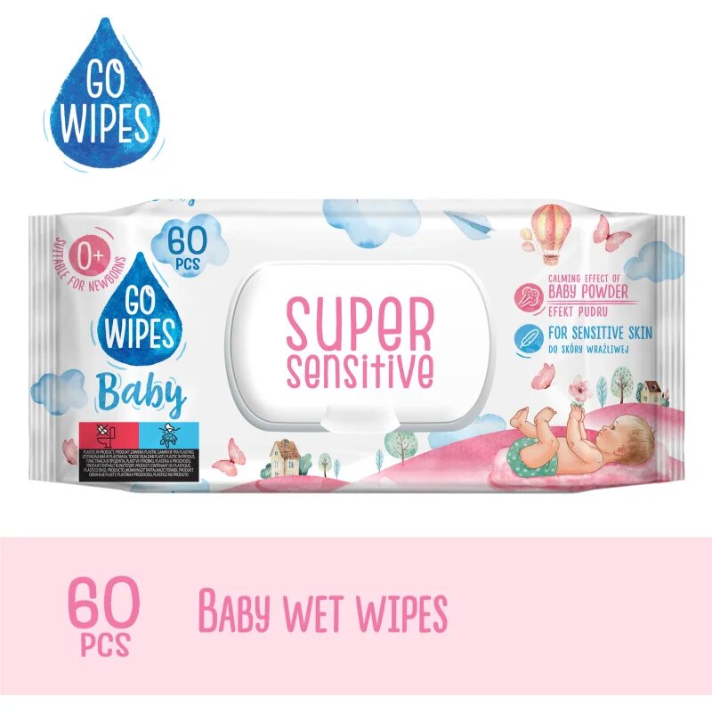 GoWipes Super Sensitive мокри почистващи кърпички за деца за чувствителна кожа 0+ 60 бр.