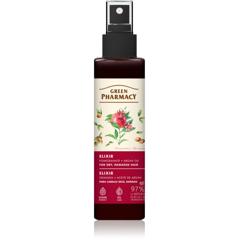 Green Pharmacy Argan Oil & Pomegranate Elixir еликсир без отмиване за увредена и крехка коса 150 мл.