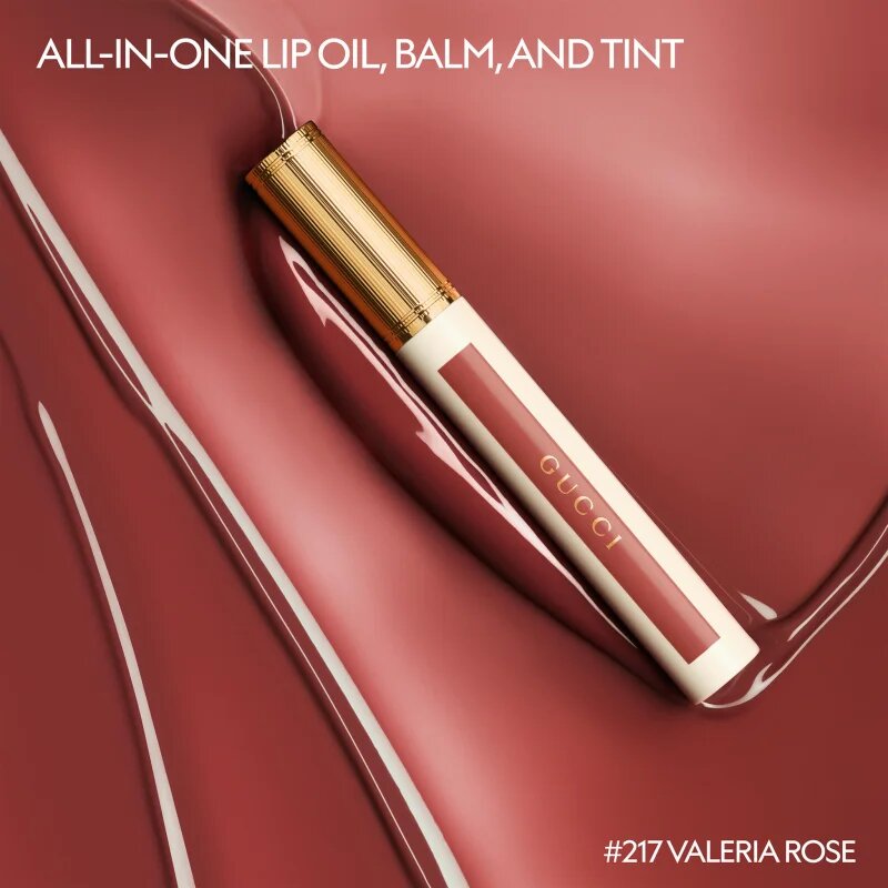 Gucci Beauty Glow Oil-In-Water Tint Liquid Lipstick гланциращо хидратиращо течно червило цвят 217 Valeria Rose 6.5 мл.