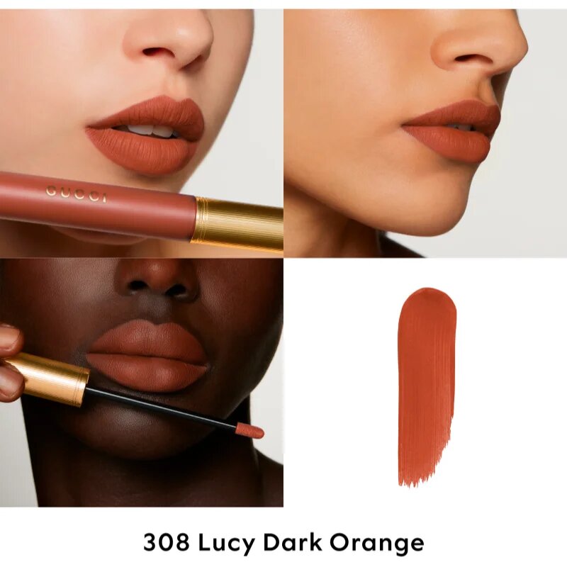 Gucci Beauty Rouge à Lèvres Matte Lipstick матиращо течно червило цвят 308 Lucy Dark Orange 6.5 мл.
