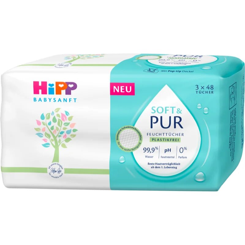 Hipp Soft & Pur мокри почистващи кърпички за деца от раждането им 3x48 бр.