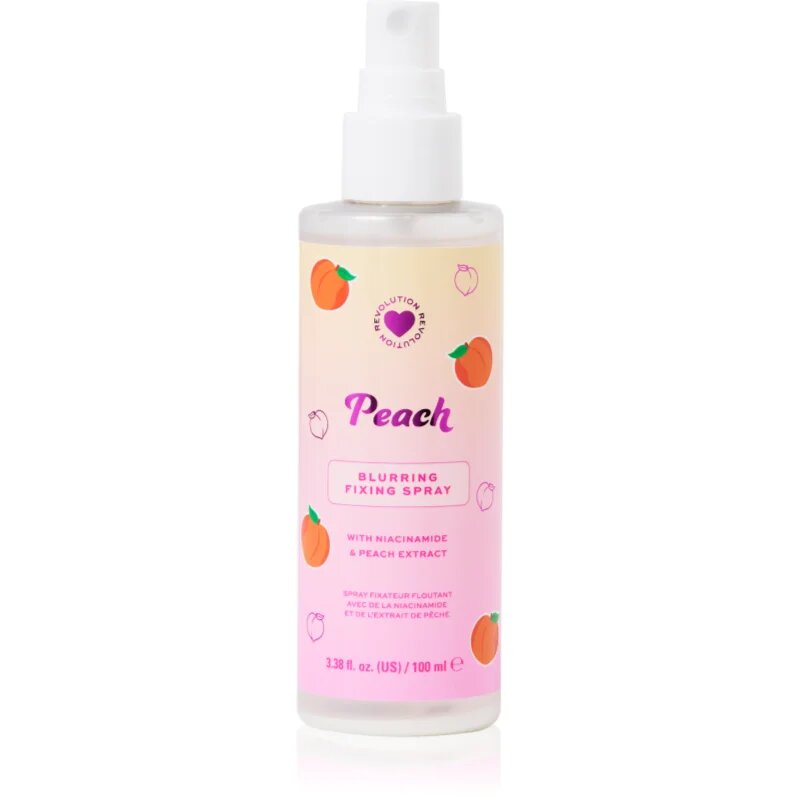 I Heart Revolution Peach Mattifying Fixing Spray матиращ и фиксиращ спрей върху фон дьо тен цвят Peach 100 мл.