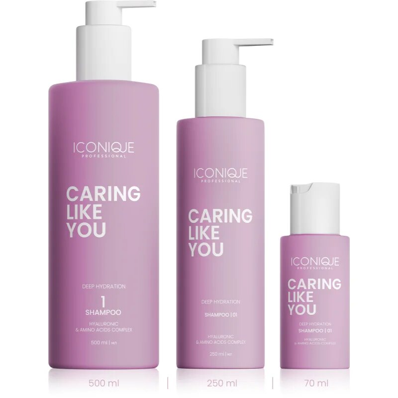 ICONIQUE Professional CARING LIKE YOU Deep Hydration хидратиращ шампоан за суха и увредена коса 500 мл.