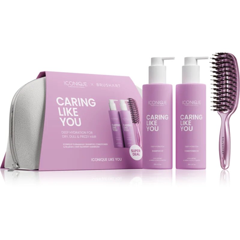 ICONIQUE Professional CARING LIKE YOU Set Shampoo 250 ml Conditioner 250 ml BrushArt Brush подаръчен комплект за коса и скалп