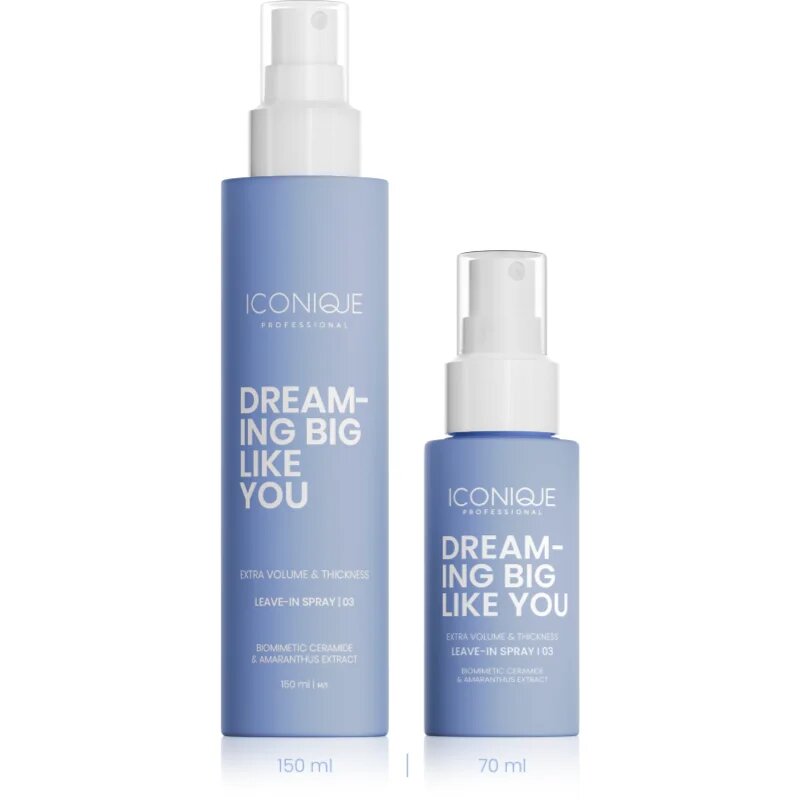 ICONIQUE Professional DREAMING BIG LIKE YOU Volume & Thickness спрей без отмиване за увеличаване на обема за фина коса 70 мл.