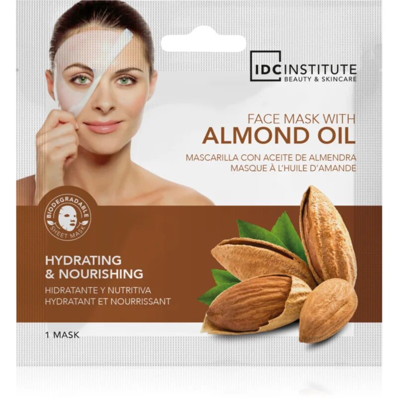 IDC INSTITUTE Almond Oil Платнена маска за лице за еднократна употреба 1 бр.