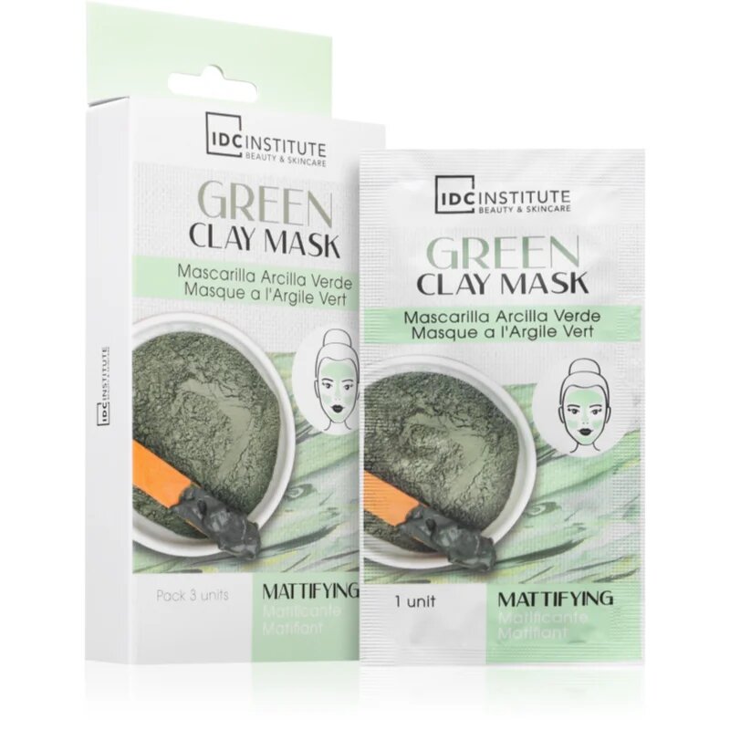 IDC INSTITUTE Green Clay Mask почистваща матираща маска с масло от шеа 3x8 гр.