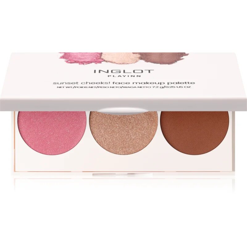 Inglot Face Palette хайлайтър бронзър и руж цвят GLOWOW 7.2 гр.