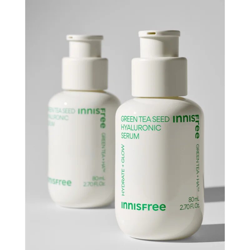 innisfree Green Tea Seed Hyaluronic Serum успокояващ серум за лице за освежаване и хидратация 80 мл.