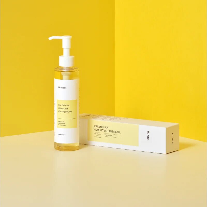 iUnik Calendula Complete Cleansing Oil почистващо и премахващо грима масло за чувствителна кожа на лицето 200 мл.
