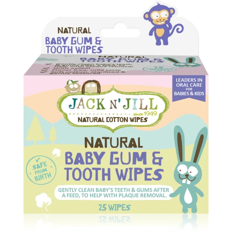 Jack N’ Jill Natural мокри кърпички за защита на зъбите и венците 25 бр.