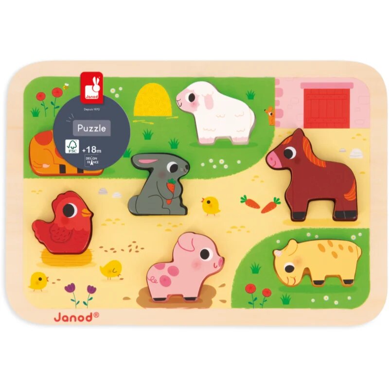 Janod Chunky Farm Puzzle играчка сортер 18m+ 7 бр.