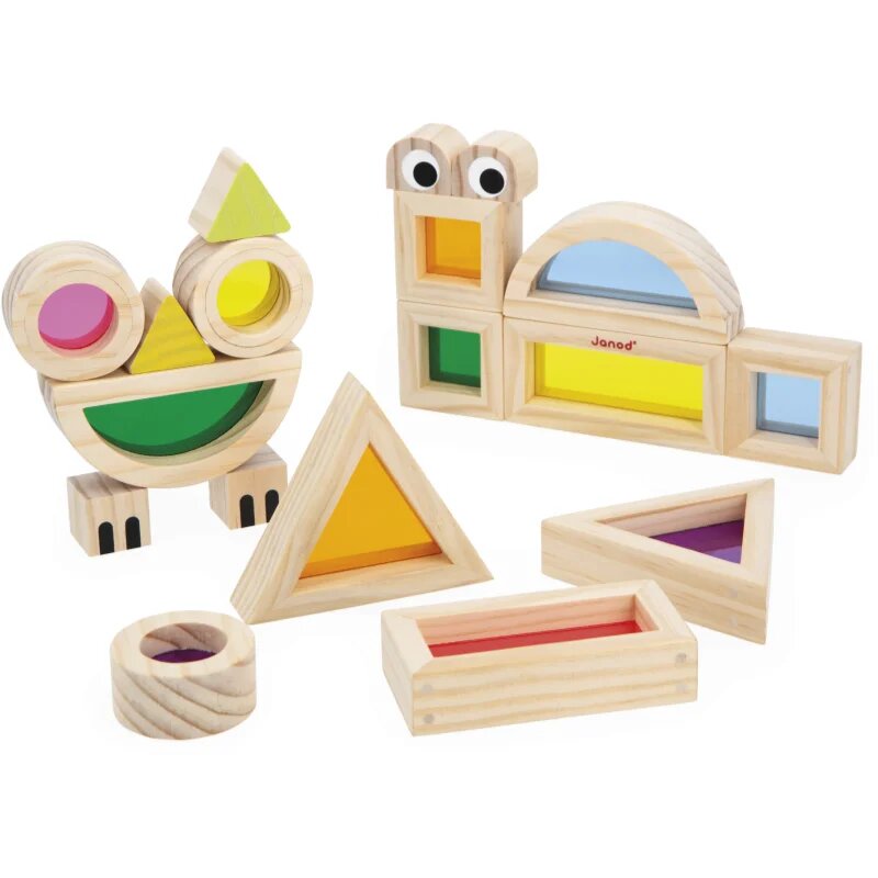 Janod Sensory Game Translucent Blocks играчка за подреждане 12m+ 12 бр.