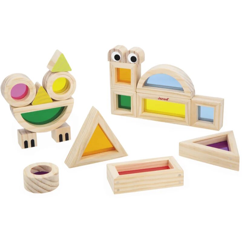 Janod Sensory Game Translucent Blocks играчка за подреждане 12m+ 12 бр.