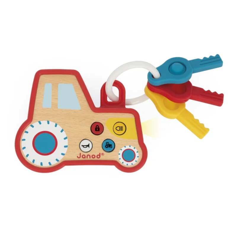 Janod Sound and Light Tractor Keychain играчка за подреждане от дърво 18m+ 1 бр.