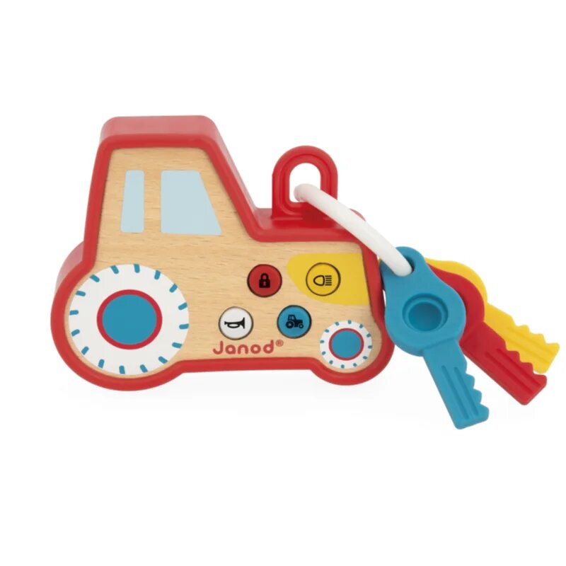 Janod Sound and Light Tractor Keychain играчка за подреждане от дърво 18m+ 1 бр.
