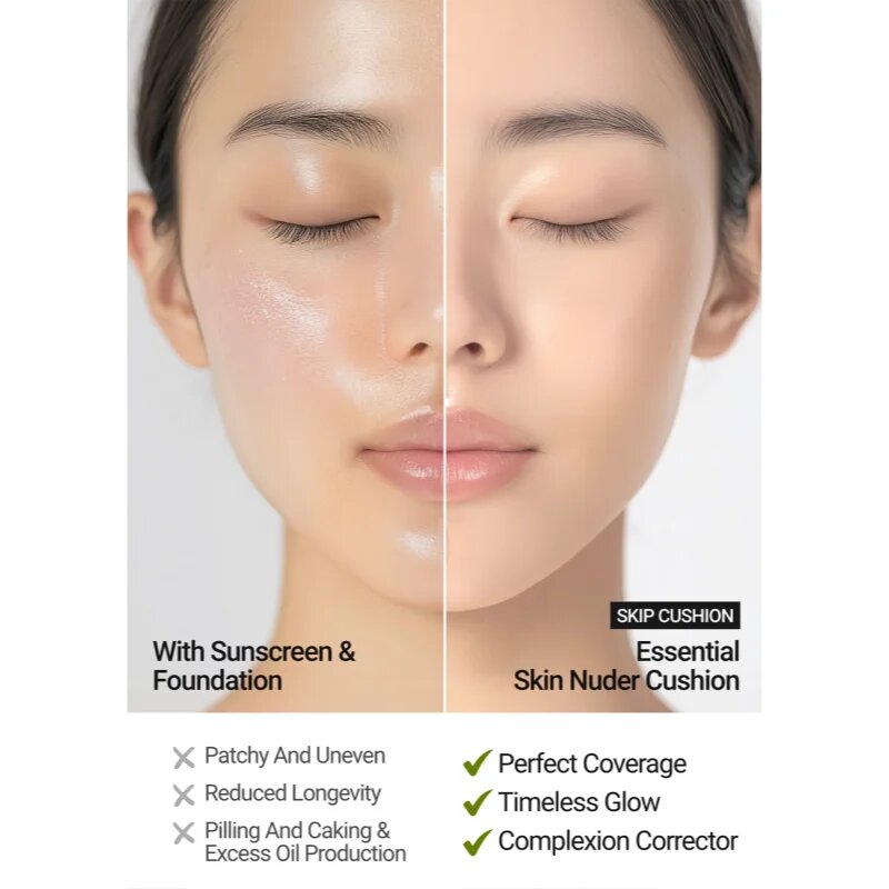 JUNG SAEM MOOL Essential Skin Nuder Cushion хидратиращ фон дьо тен в гъба + резервен пълнител цвят Pink Light 2x14 гр.