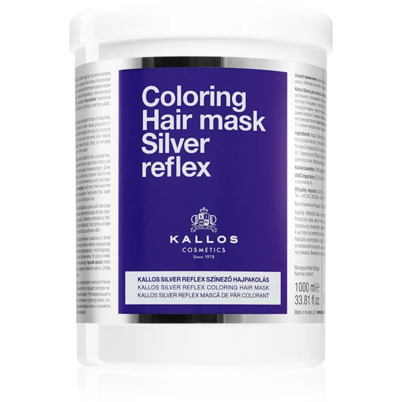 Kallos Coloring Hair Mask Silver Reflex маска за коса неутрализиращ жълтеникавите оттенъци 1000 мл.