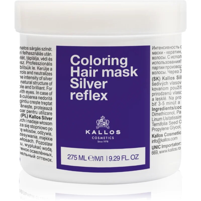 Kallos Coloring Hair Mask Silver Reflex маска за коса неутрализиращ жълтеникавите оттенъци 275 мл.