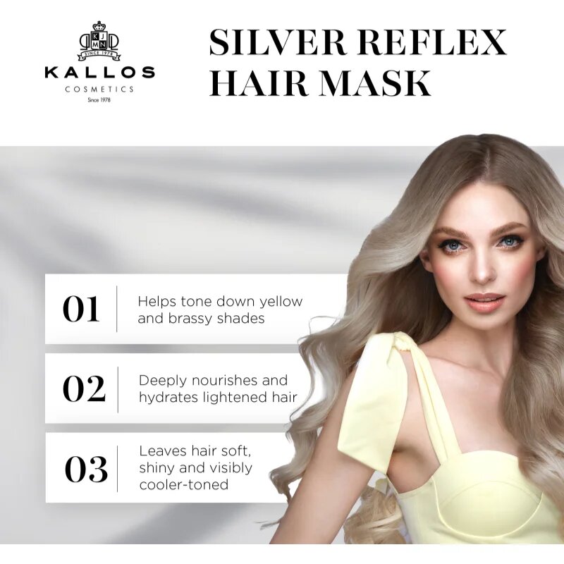 Kallos Coloring Hair Mask Silver Reflex маска за коса неутрализиращ жълтеникавите оттенъци 275 мл.