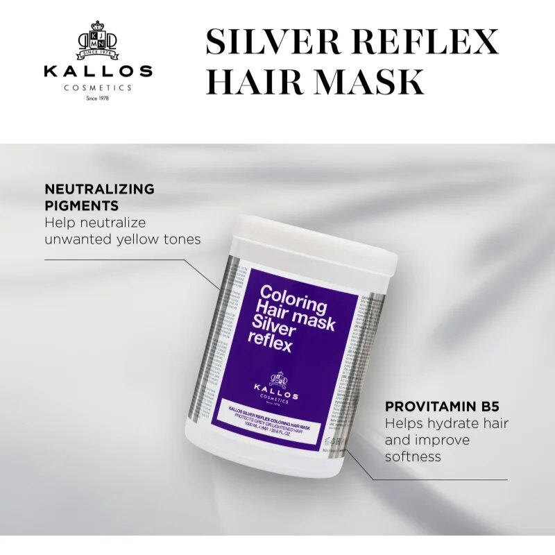 Kallos Coloring Hair Mask Silver Reflex маска за коса неутрализиращ жълтеникавите оттенъци 275 мл.