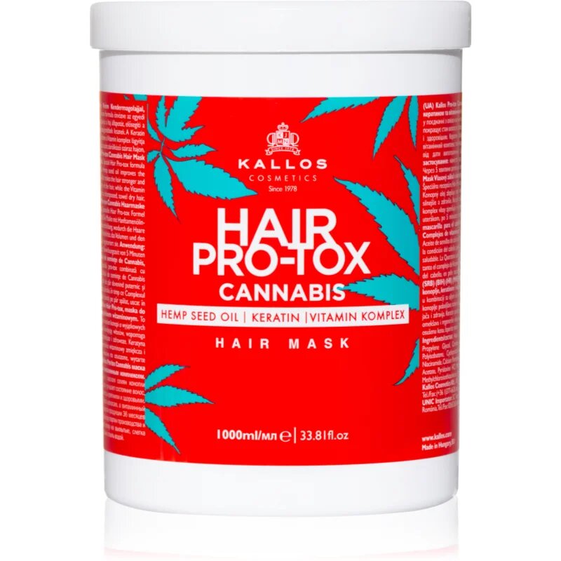 Kallos Hair Pro-Tox Cannabis регенерираща маска за коса с конопено масло 1000 мл.