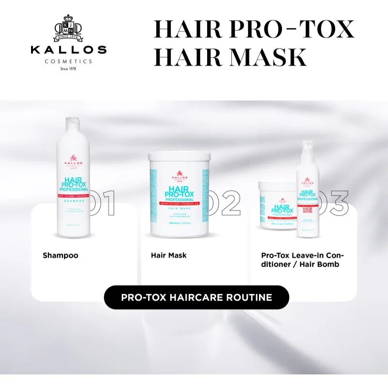 Kallos Hair Pro-Tox маска за слаба и увредена коса с кокосово масло хиалуронова киселина и колаген 275 мл.