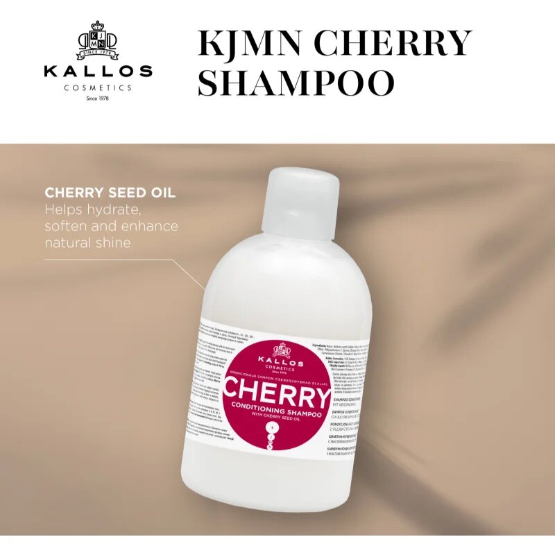 Kallos KJMN Professional Cherry хидратиращ шампоан за суха и увредена коса 1000 мл.