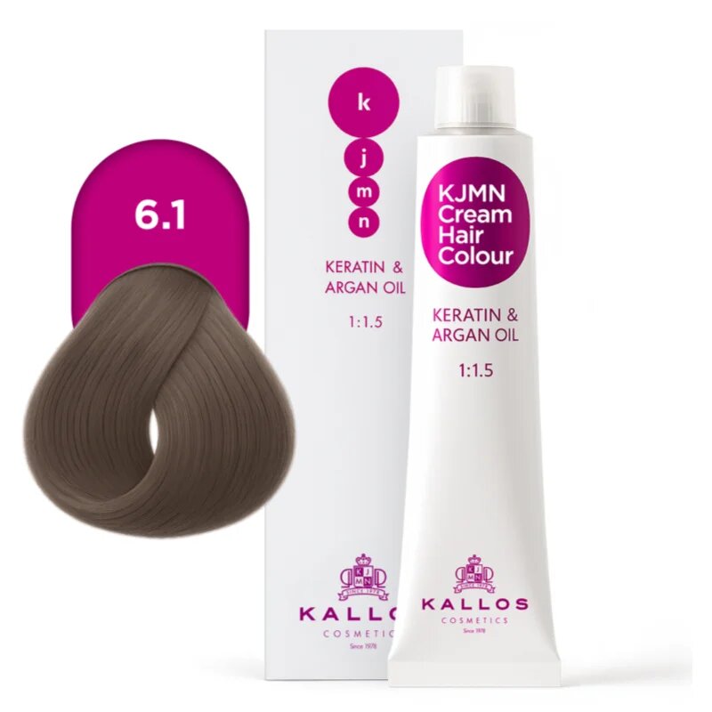 Kallos KJMN Professional Cream Hair Colour Keratin & Argan Oil боя за коса с кератин и арганово масло цвят 6.1 Dark Ash Blond 100 мл.