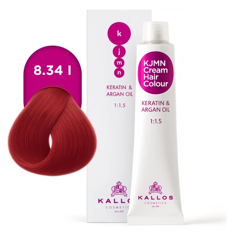 Kallos KJMN Professional Cream Hair Colour Keratin & Argan Oil боя за коса с кератин и арганово масло цвят 8.34 l Intense Copper Red 100 мл.