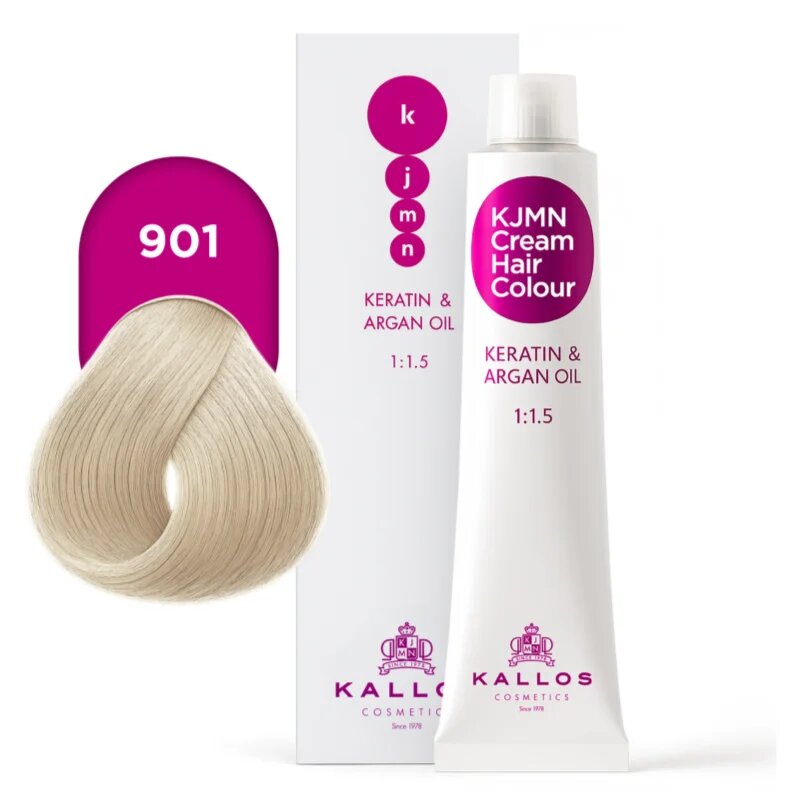 Kallos KJMN Professional Cream Hair Colour Keratin & Argan Oil боя за коса цвят 901 Ultra Light Ash Blond 100 мл.