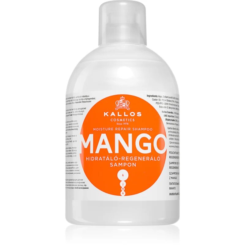 Kallos KJMN Professional Mango хидратиращ шампоан за суха увредена и химически третирана коса 1000 мл.
