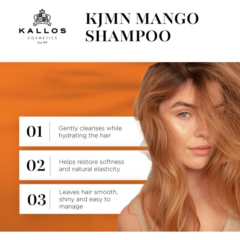Kallos KJMN Professional Mango хидратиращ шампоан за суха увредена и химически третирана коса 1000 мл.