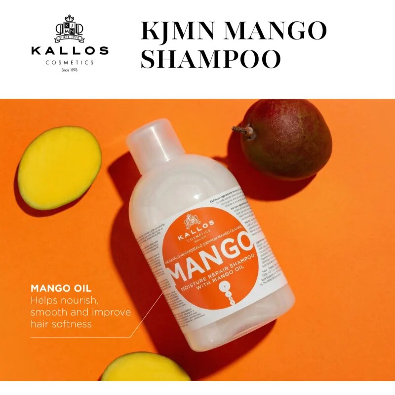 Kallos KJMN Professional Mango хидратиращ шампоан за суха увредена и химически третирана коса 1000 мл.