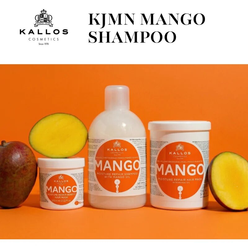 Kallos KJMN Professional Mango хидратиращ шампоан за суха увредена и химически третирана коса 1000 мл.