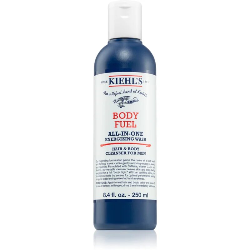 Kiehl's Body Fuel All-in One Energizing Wash шампоан и душ гел за всички видове кожа включително и чувствителна за мъже 250 мл.