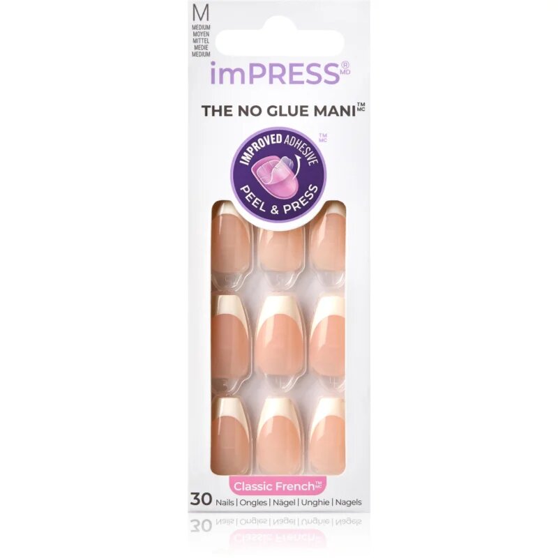 KISS imPRESS The No Glue Mani Изкуствени нокти самозалепващ се Ideal 30 бр.