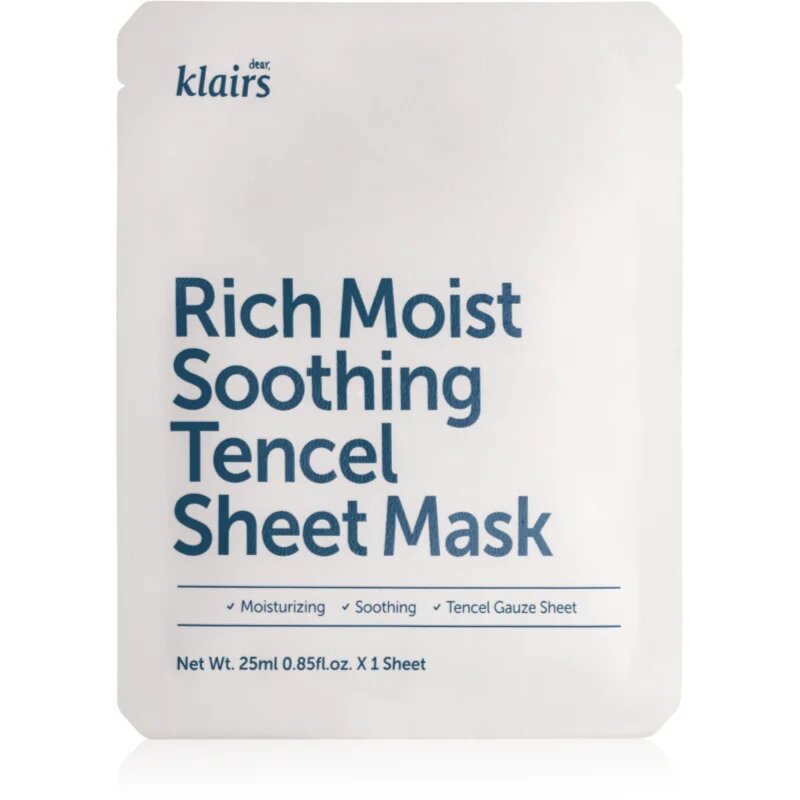 Klairs Rich Moist Soothing Tencel Sheet Mask успокояваща платнена маска с хидратиращ ефект 25 мл.