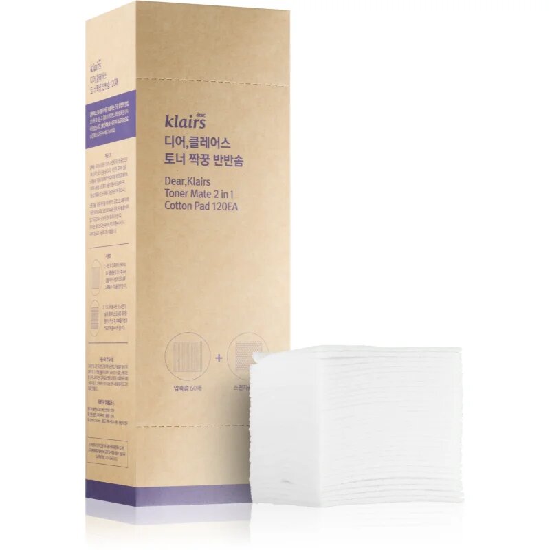 Klairs Supple Preparation Toner Mate Cotton Pad Памучни тампони за премахване на грим и почистване на лице 120 бр.