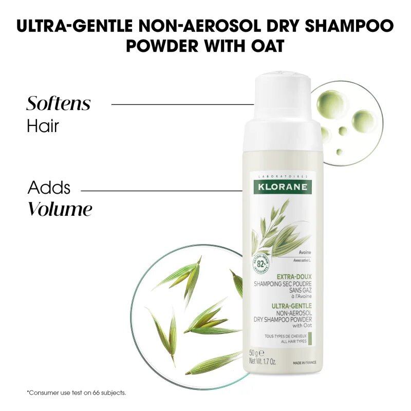 Klorane ULTRA-GENTLE Dry Shampoo with Oat Milk сух шампоан без аерозоли за всички видове коса 50 гр.
