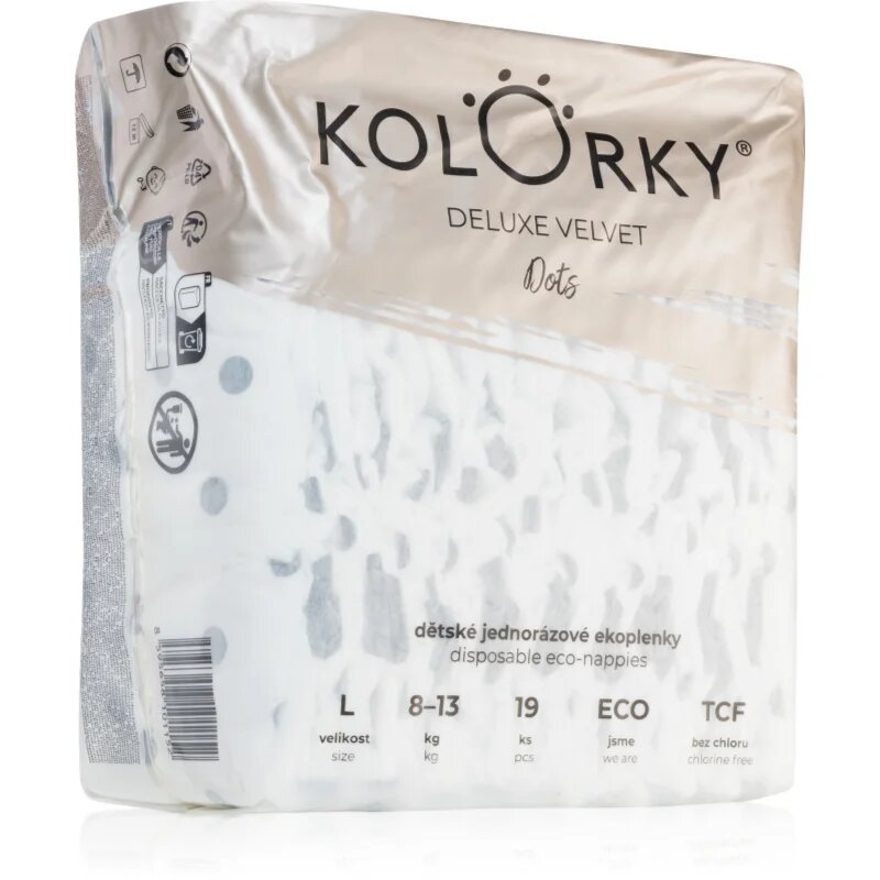 Kolorky Deluxe Velvet Dots еднократни пелени размер L 8-13 kg 19 бр.