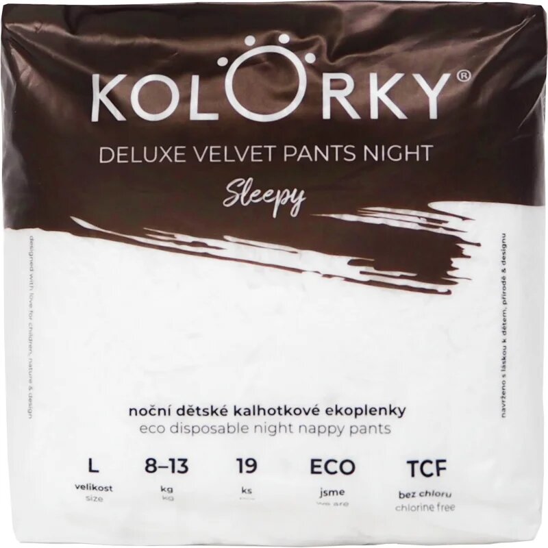 Kolorky Deluxe Velvet Pants Night Sleepy еднократни пелени гащички за нощ L 8-13 kg 19 бр.
