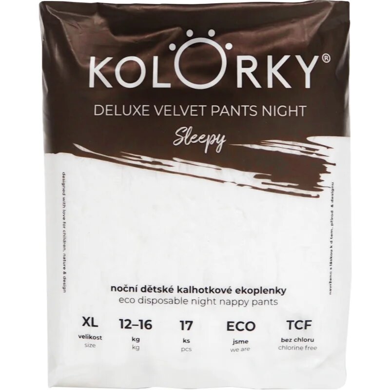 Kolorky Deluxe Velvet Pants Night Sleepy еднократни пелени гащички за нощ XL 12-16 kg 17 бр.