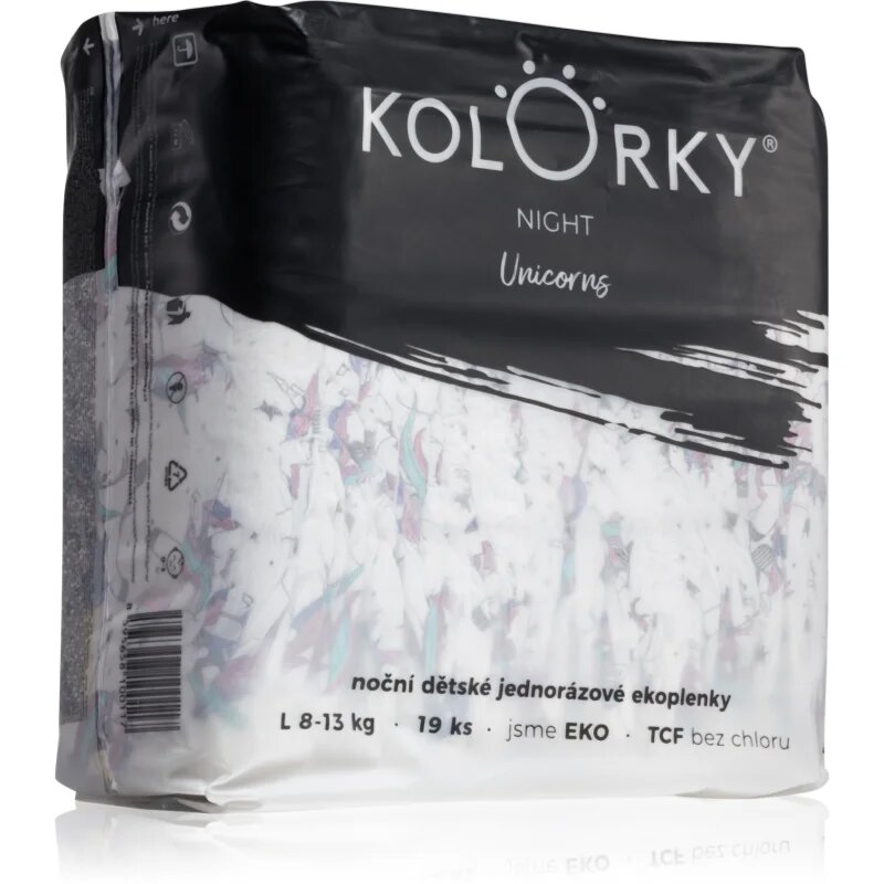 Kolorky Night Unicorn еднократни пелени за цялостна защита през нощта размер L 8-13 Kg 19 бр.