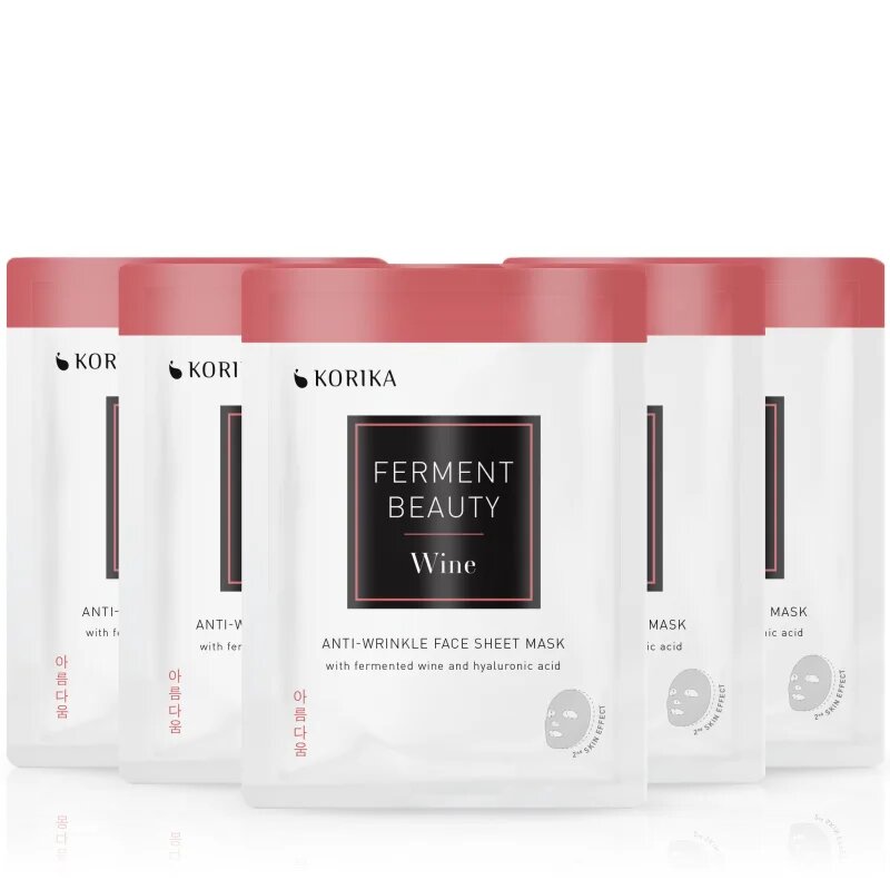 KORIKA FermentBeauty Set of 5 Anti-wrinkle Face Sheet Masks with Fermented Wine and Hyaluronic Acid комплект маски за лице на намалена цена