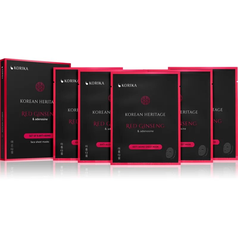 KORIKA Korean Heritage Red Ginseng & Adenosine Anti-aging Sheet Mask комплект маски за лице на намалена цена против стареене и за стягане на кожата