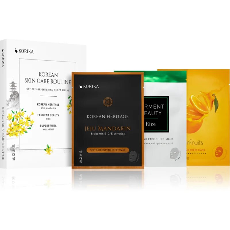 KORIKA KOREAN SKIN CARE ROUTINE SET OF 3 BRIGHTENING SHEET MASKS комплект за озаряване на лицето