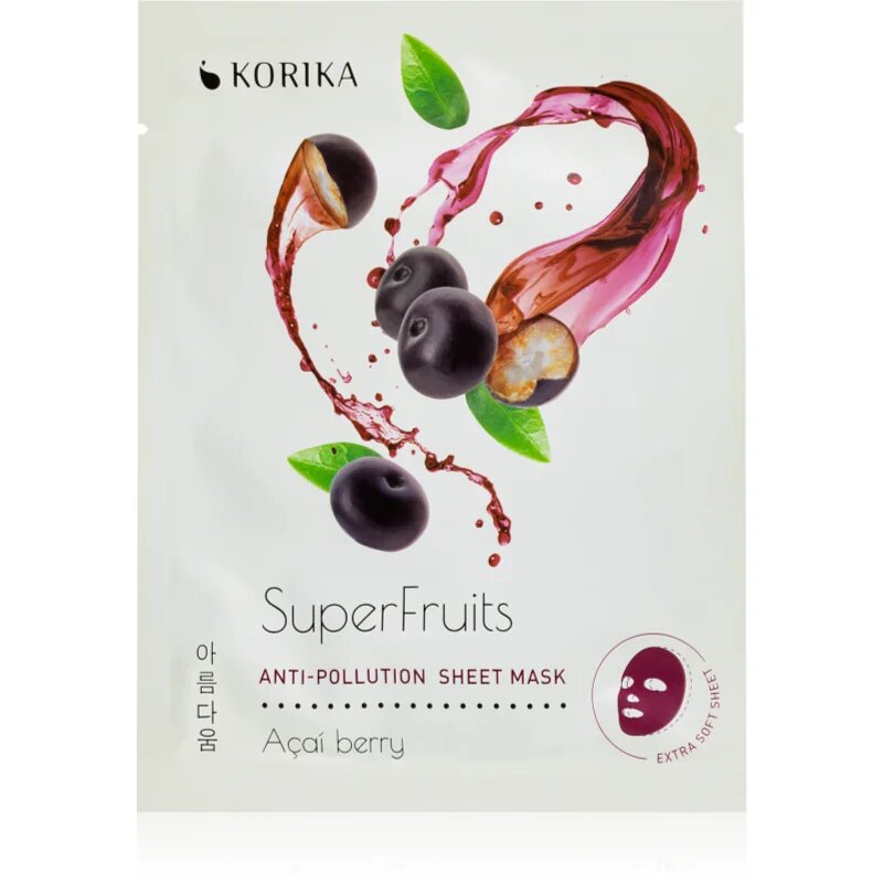 KORIKA SuperFruits Acai Berry - Set of 5 Anti-pollution Face Sheet Masks комплект маски за лице на намалена цена Acai berry