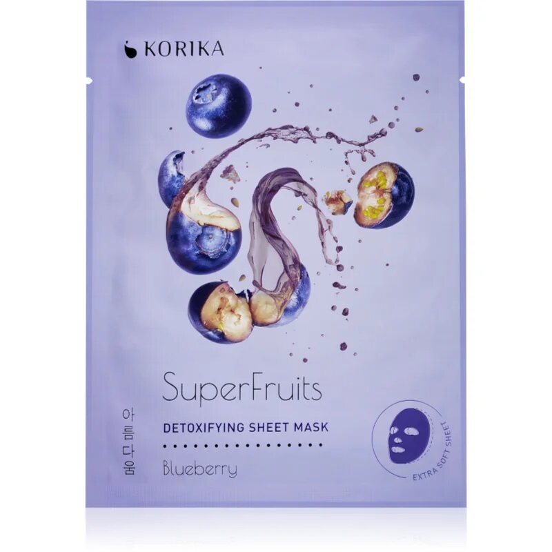 KORIKA SuperFruits Blueberry - Set of 5 Detoxifying Face Sheet Masks комплект маски за лице на намалена цена с детокс ефект Blueberry