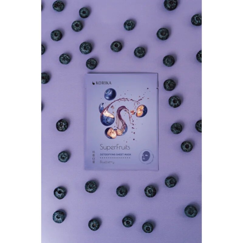 KORIKA SuperFruits Blueberry - Set of 5 Detoxifying Face Sheet Masks комплект маски за лице на намалена цена с детокс ефект Blueberry